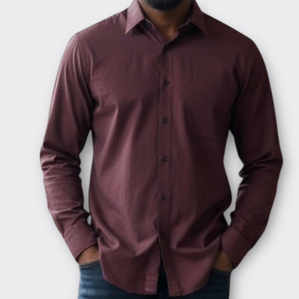 ALFANI Mens Dress Shirt Button Tailored Burgundy Purple Maroon Cotton 16.5 36-37